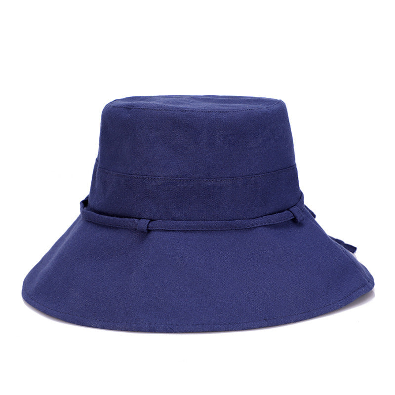 Women's summer solid color fisherman hat Navy Blue One size