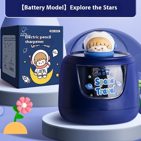 Electric Cartoon Pencil Sharpener Automatic Pencil Sharpener Penknife Dark Blue