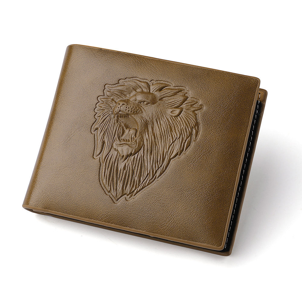 Men's Zipper Wallet Lion Embossed Pattern Animal Light Brown