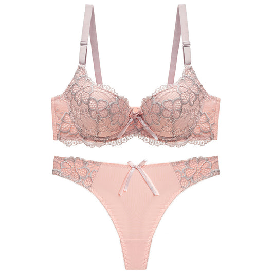 Underwear Push Up Lace Bra Adjustable Bra Set Beige