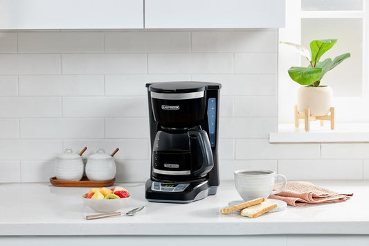 BLACK+DECKER 12-Cup Digital Coffee Maker, Programmable, Washable Basket Filter, Sneak-A-Cup, Auto Brew, Water Window, Keep Hot Plate, Black