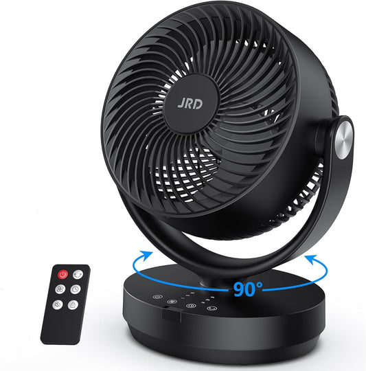 JRD Fans for Bedroom, 90° Oscillating Air Circulator Fan, 13 Inch Quiet Table Fan with Remote, 120° Adjustable Tilt, 3 Speeds, 7H Timer, Powerful Desk Fan for Whole Room Home Office Living Room