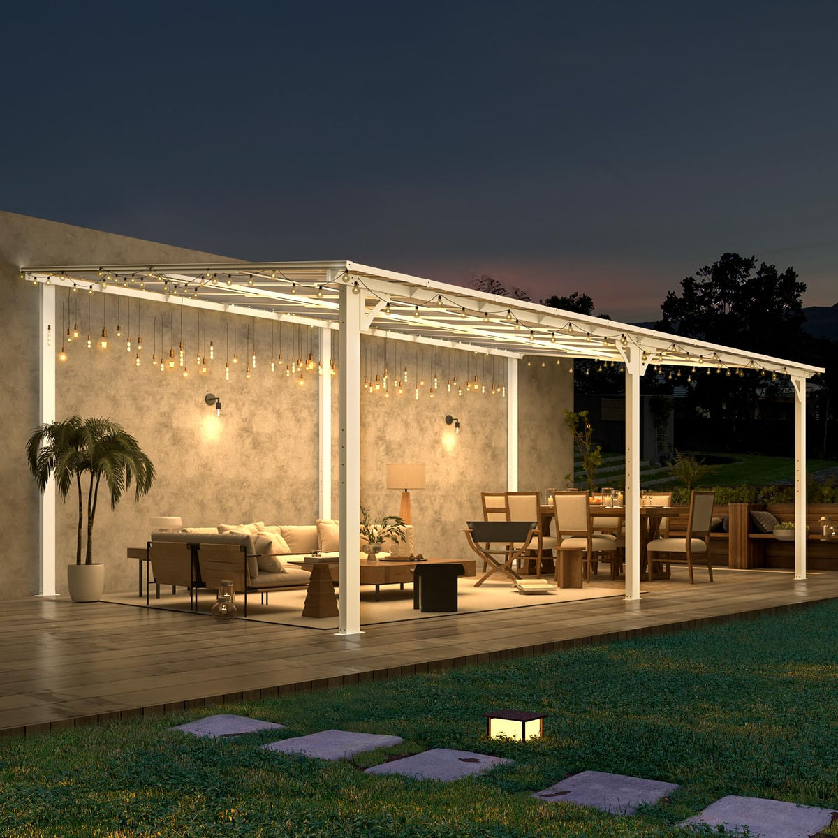 AECOJOY 20' x 12' Gazebo in White, Large Wall Mounted Gazebos on Clearance, Outdoor Patio Lean to Gazebo Metal Awnings for Decks,Patio, Porch, Backyard and More
