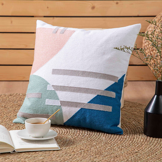 Simple Embroidered Throw Pillow Cushion Cover A bule Single set