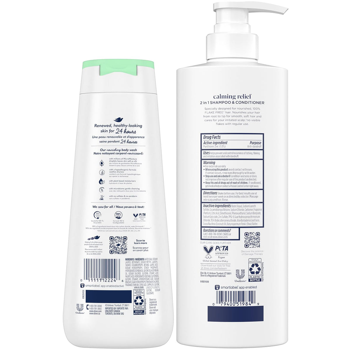 Dove Dandruff Shampoo & Conditioner 2-in-1, DermaCare Calming Relief with Pyrithione Zinc + Dove Body Wash for Sensitive Skin – Relief for Itchy Scalp and Dry Skin (2 Piece Set)