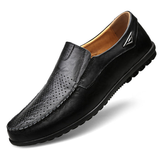 Fall New Style Peas Shoes Men Casual Leather Shoes Black