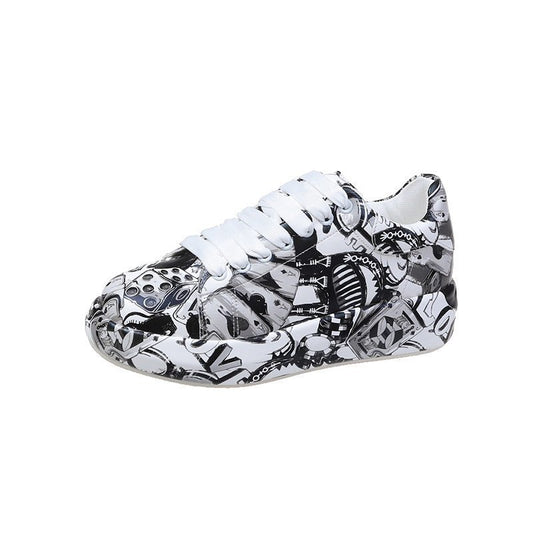 Women's Fashion Platform Casual Shoes Painted Sneakers Black