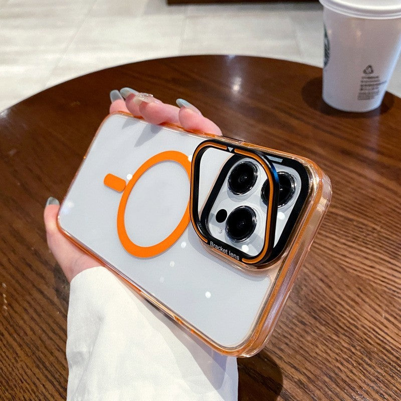 Transparent Magnetic Suction Stand Phone Protective Case Magnetized Orange