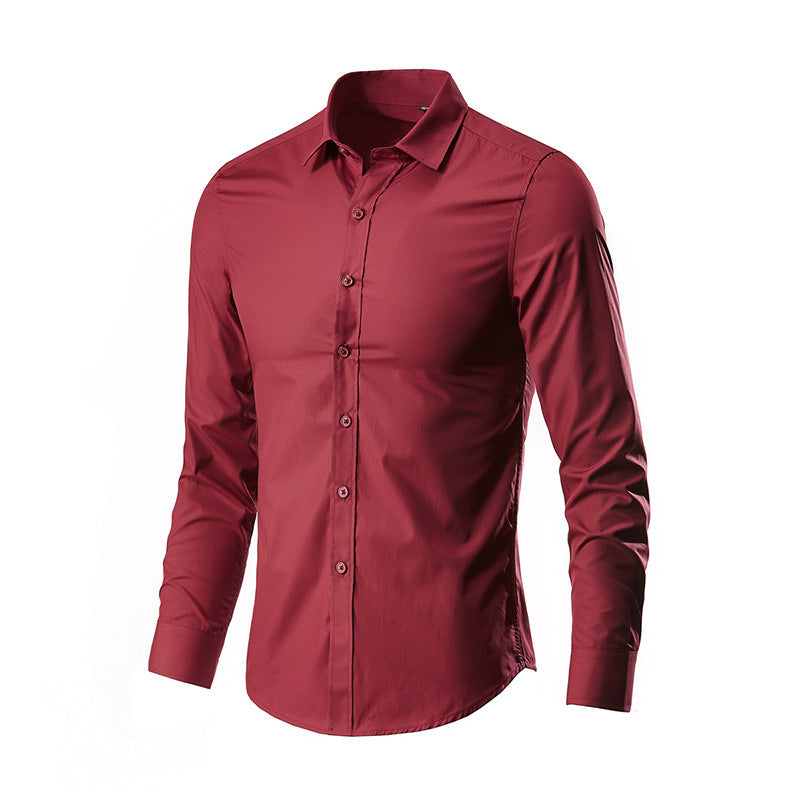 Simple Trendy Long-sleeve Slim Shirt Wine Red
