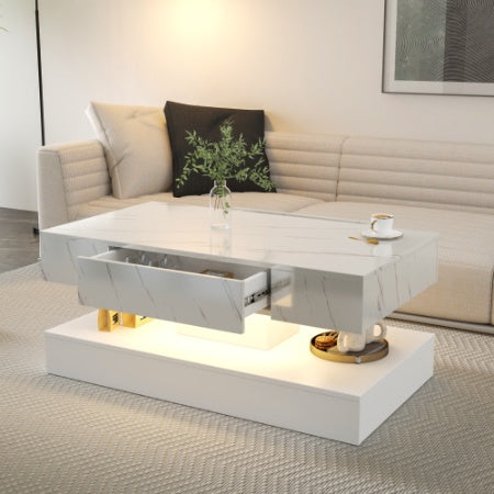 6.93IN High LED Coffee Table,Modern Coffee Table For Living Room,Living Room Tables,Large Living Room Furniture,LED Lights White