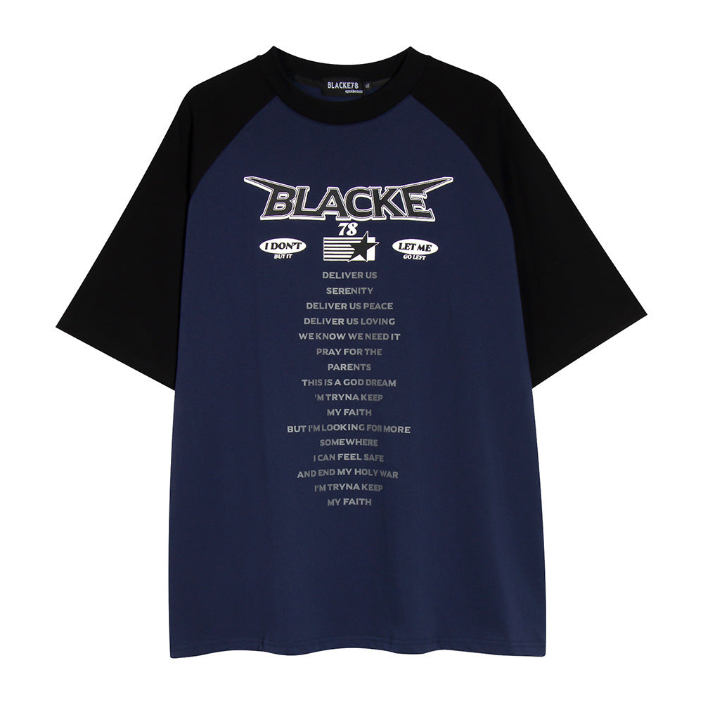 Letter Print Short-sleeve T-shirt Men Navy Blue