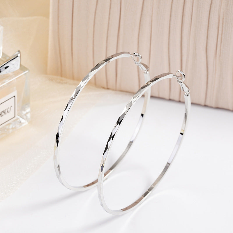 925 Sterling Silver Lace Laser Pattern Circle Earrings D5041 Silver 7cm