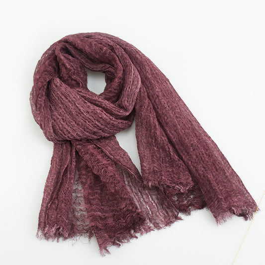 Solid Color Linen Scarf Retro Style Tassel Shawl For Women