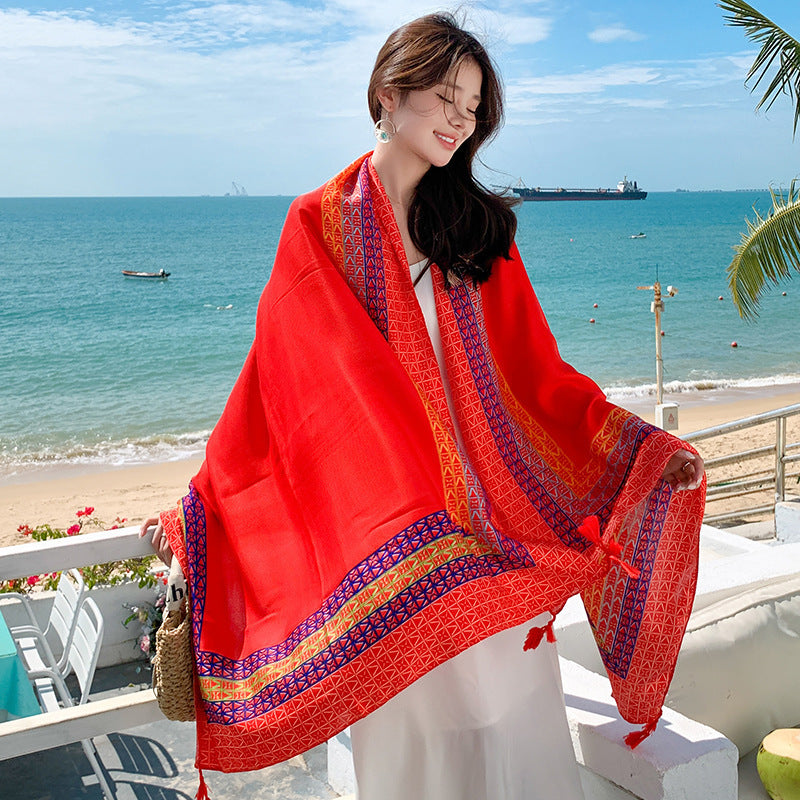 Sun-proof All-matching Shawl Beach Travel Dual-use Outdoor Beach Towel Picture 23 180X90cm