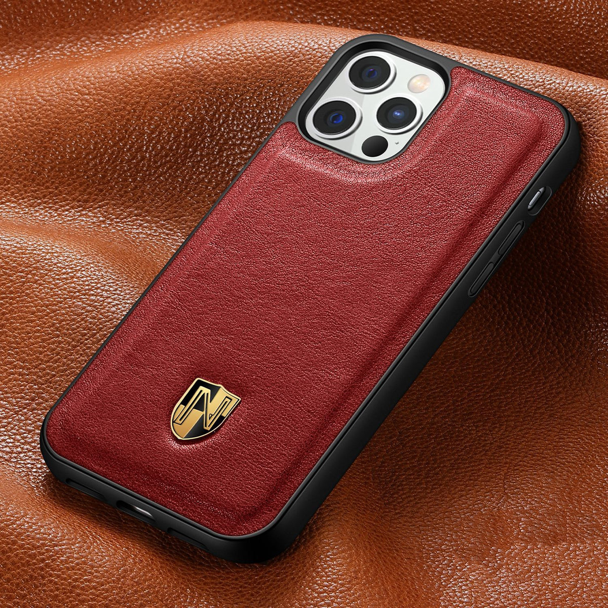 Leather Phone Case Luxury Top Layer Leather Wine Red