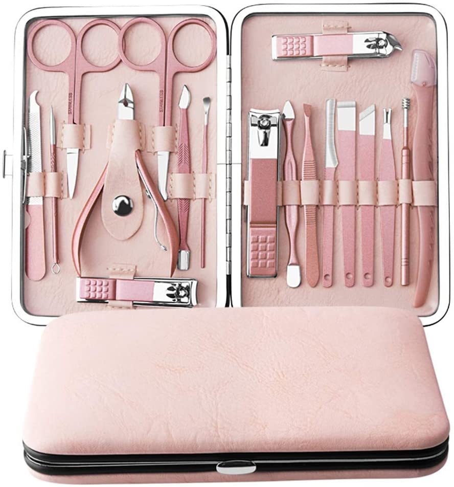 Stainless steel nail clippers set Pink Q18pcs