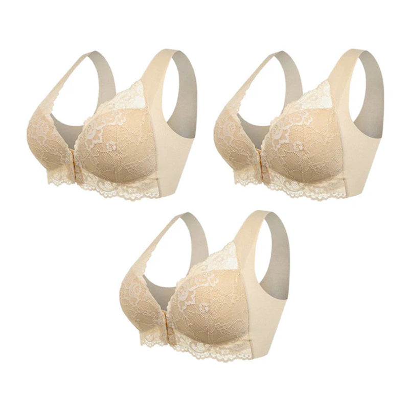 Plus Size Push Up Bras Breathable Women's Lace Skin Color 3pcs