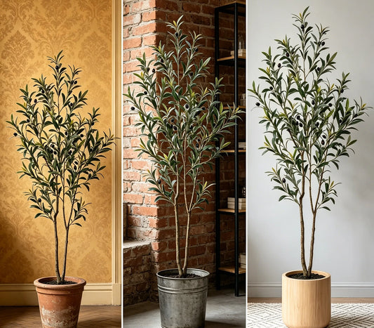 USA Warehouse 7ft 210 cm Artificial Olive Tree with White Planter Artificial Olive Plant Faux Olive Branches for Home Decor