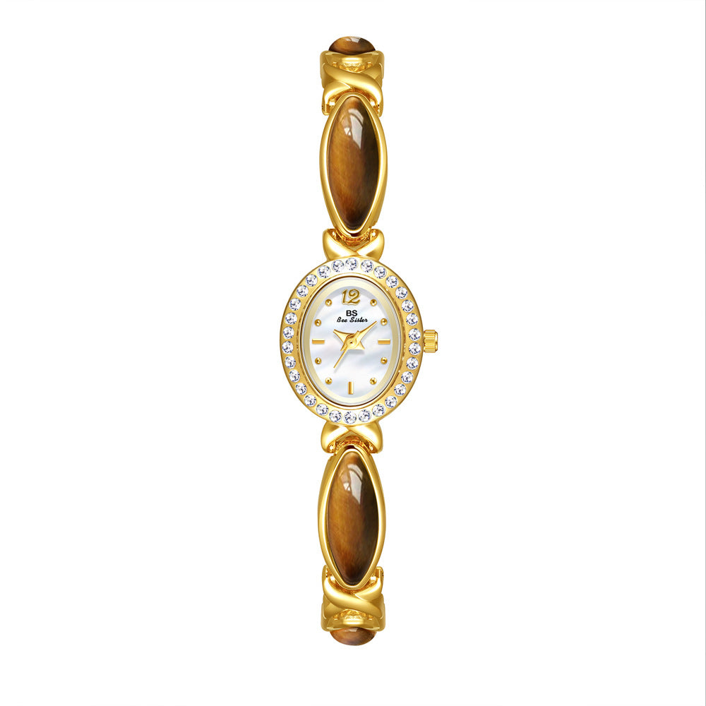 Dongling Stone Hetian Jade Chain Watch Tiger Eye Golden White