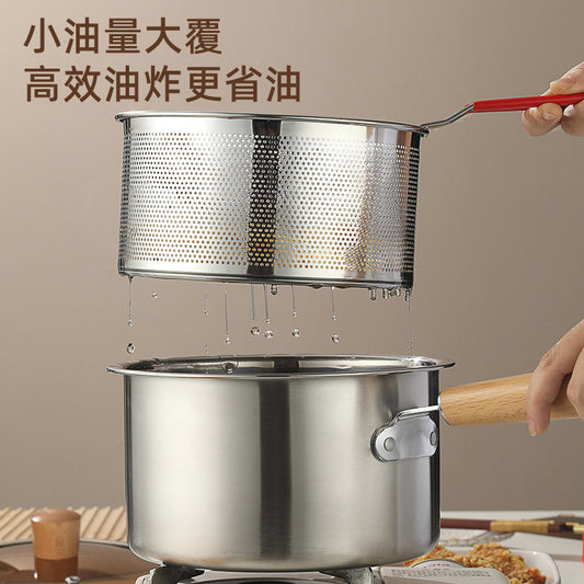 Cross-border 304 Stainless Steel Fryer Household Kitchen With Lid And Frying Basket Small Fryer Baby Food Supplementary Meal Small Milk Pot