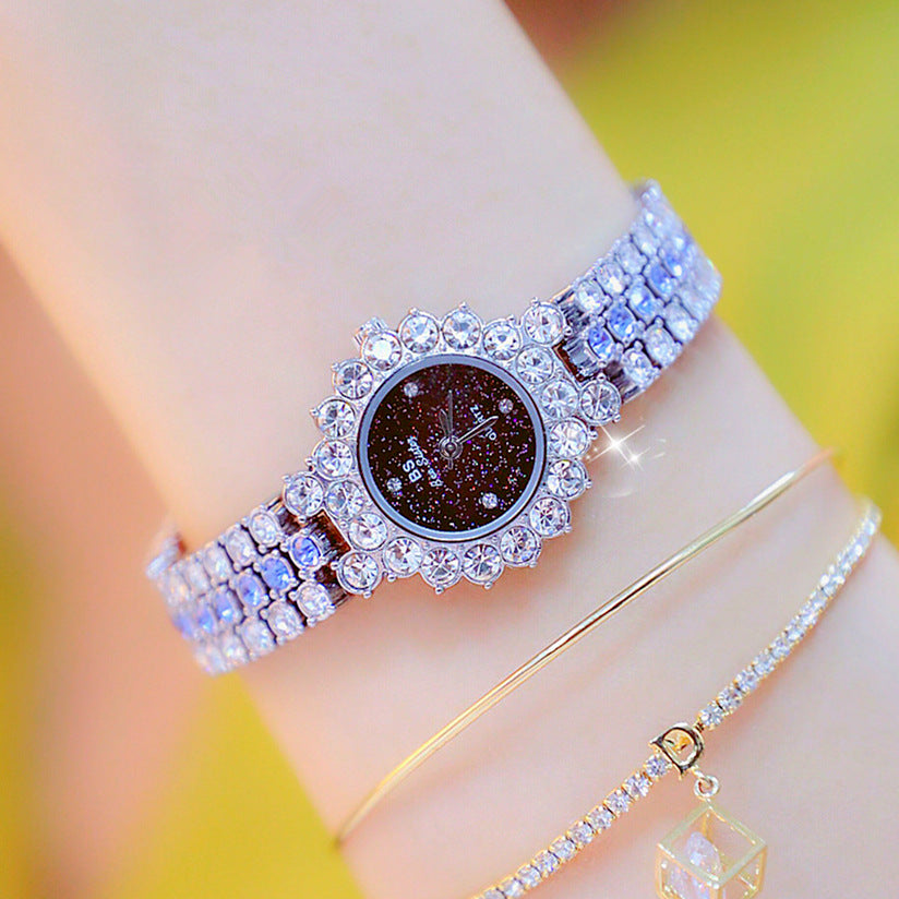 Multicolor Temperament Women's Fashion Quartz Watch Luxury Stainless Steel Analog WristWatch Ladies Watch Women Dress Bracelet Set Clock Silver Blue
