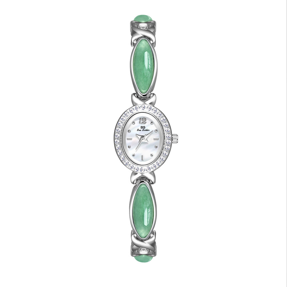 Natural Dongling Stone Hetian Jade Live Premium Chain Watch Aventurine Silver White