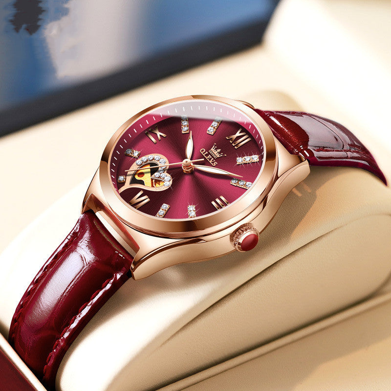 Watch Female Automatic Mechanical Watch Wine Red