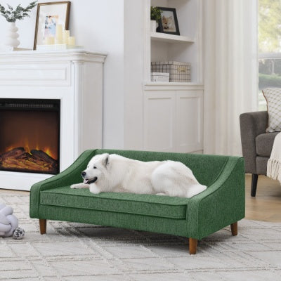 Durable Elevated Dog Sofa Bed,Pet Sofa With Modern Irregular Armrest Design,Comfortable Soft Dog Sofa Green