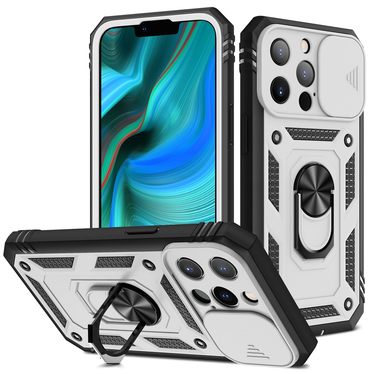 New Magnetic Mobile Phone Case With Sliding Window Bracket White black