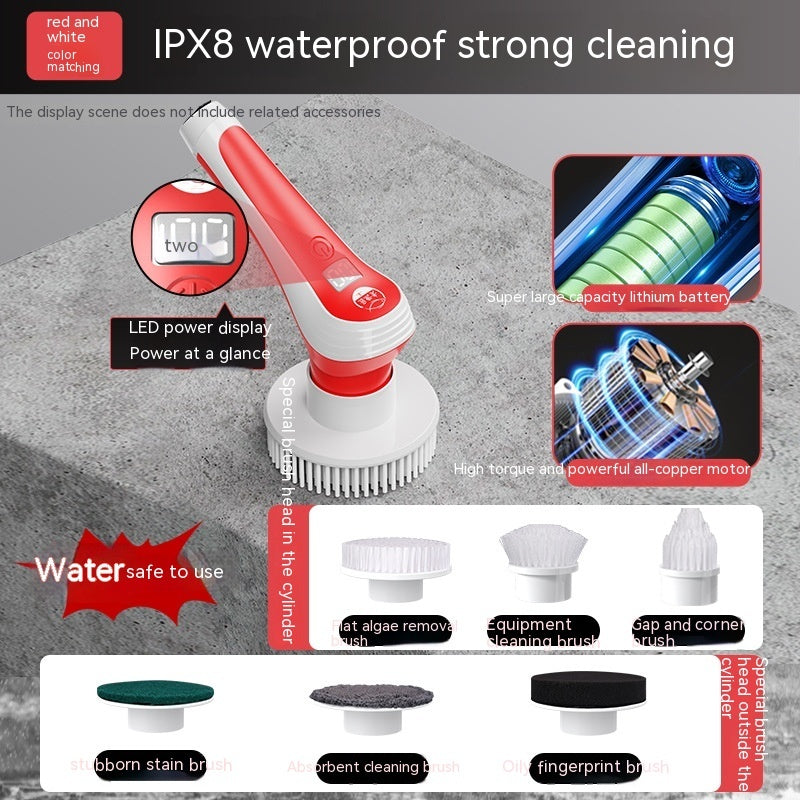Fish Tank Long Handle Electric Cleaning Brush Red and white without pole
