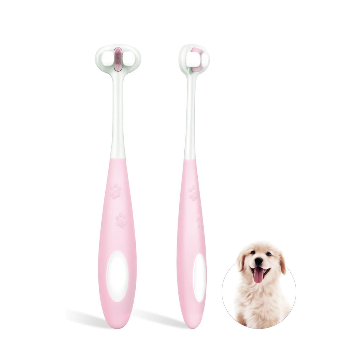 Ultra Soft Nano Bristles Dog Toothbrush Pet Dental Care Kit 3 Sided Design For Easy Teeth Cleaning Suitable For All Dogs,for Your Pet's Sensitive Teeth And Gums Pink