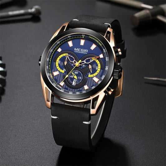 Watch Men's Trendy Blue Chronograph Watch Sports Quartz Watch