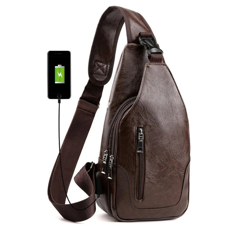 Luxury Brand Messenger Bag Leather Men Chest Bag Vintage Crossbody Shoulder Bag Men's Business Sling Bags Male Casual Chest Pack Dark Brown