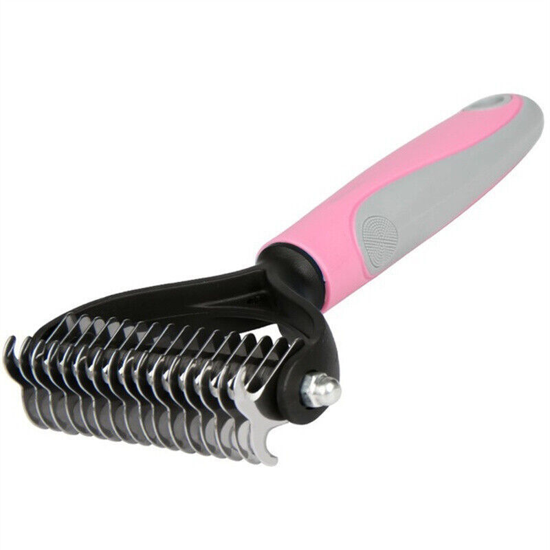 Grooming Brush For Pet Dog Cat Deshedding Tool Rake Comb Fur Remover Reduce 2-Side Dematting Tool For Dogs Cats Pets Grooming Brush Double Sided Shedding And Dematting Undercoat Rake Hair Removal Comb Pink