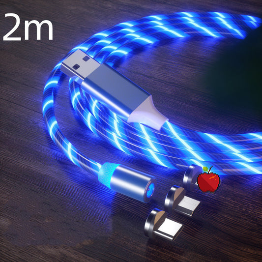 Magnetic Charging Cable Streamer Fast Charging Cable Lighting Micro USB Cable LED Magnet Charger Type-C Cable Blue 2m 3in1