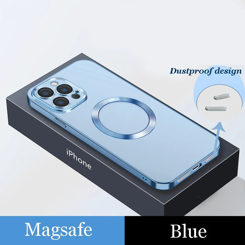 Electroplating Dust Net Wireless Charging Magsafe Magnetic Mobile Phone Case Yuanfeng Blue
