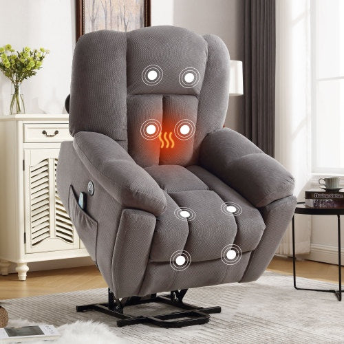 Power Lift Recliner Chair Recliners For Elderly With Heat And Massage Recliner Chair For Living Room With Infinite Position And Side Pocket,USB Charge Port Grey