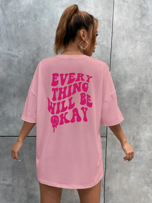 O Neck Short Sleeve Ladies Top Loose Print