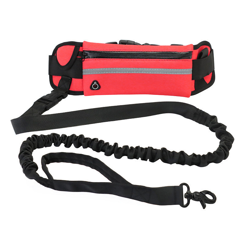 Hands Free Dog Leash Pet Walking And Training Belt With Shock Absorbing Bungee Leash For Up To 180lbs Large Dogs Phone Pocket And Water Bottle Holder Rose Red