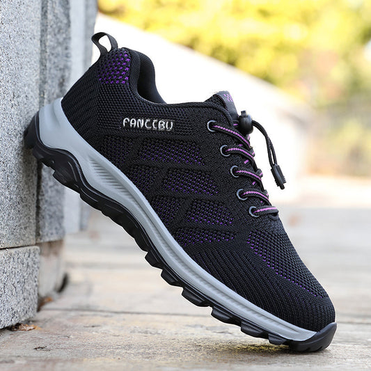 Men's And Women's Wear-resistant Widened Walking Soft Sole Shoes Black And Purple
