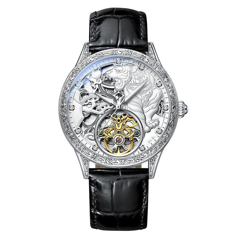 Men's Fully Automatic Mechanical Watch Stereo Relief Waterproof White