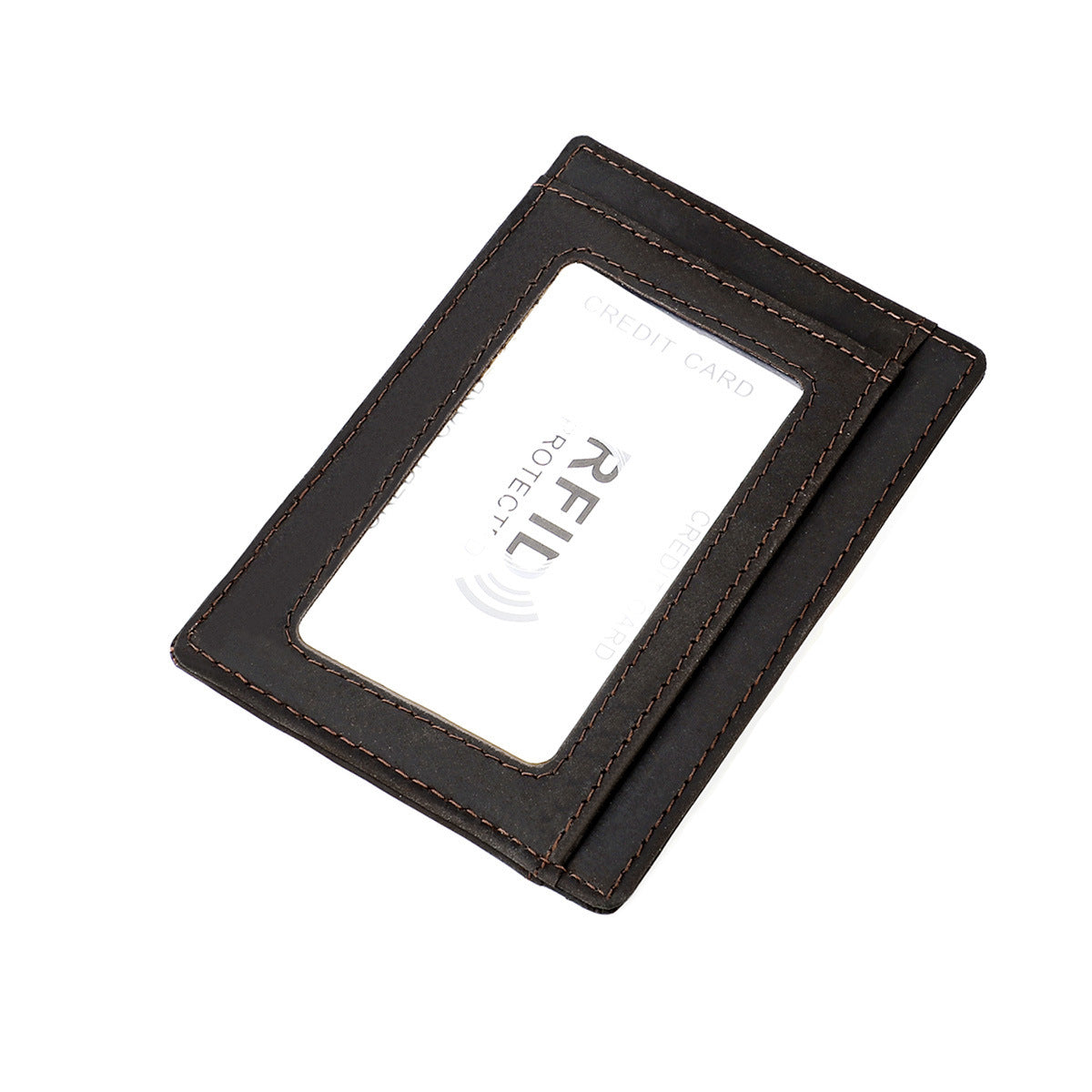 Crazy Horse Leather Card Holder Leather Positioning Tracker Protective Case Coffee