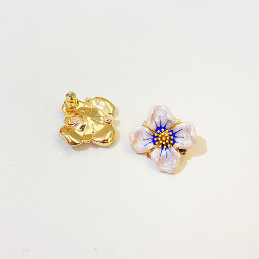 Beautiful Enamel Flower Stud Earrings