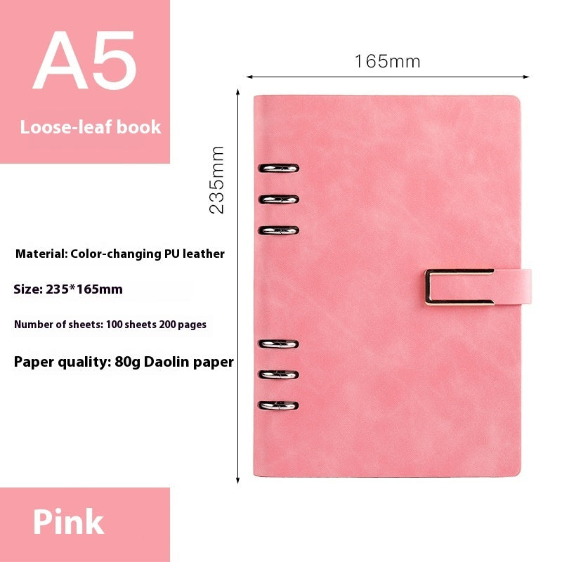 A5 Notebook Loose-leaf Removable Notepad Business Office Meeting A5 Pink U Buckle