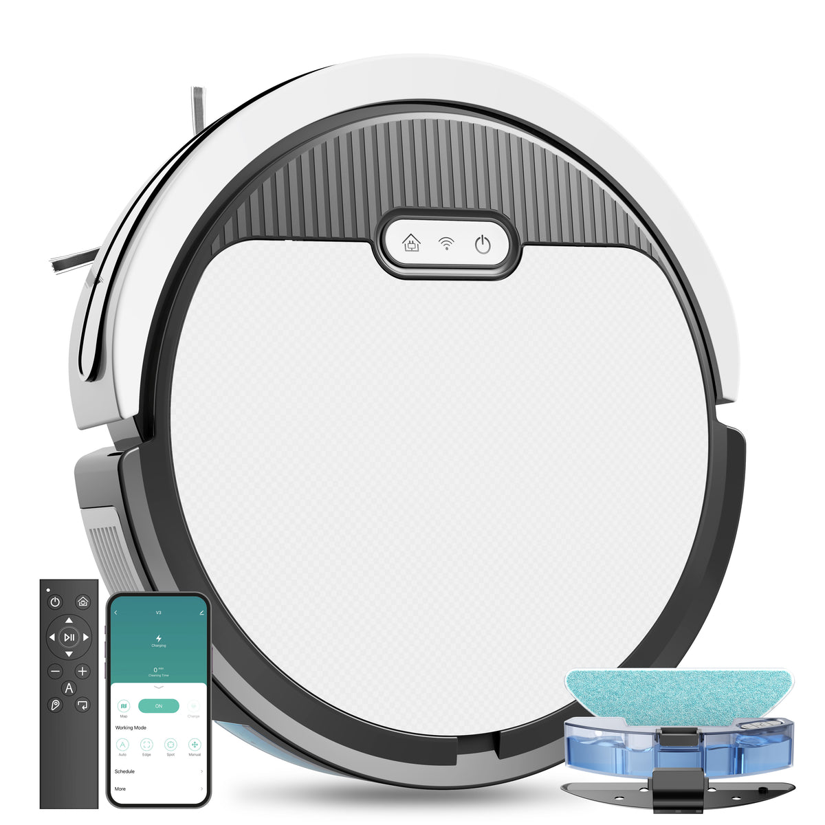 Robot Vacuum And Mop, 3 In 1 Combo Cleaner For Home With Pet Hair And Hard Floor, 5000Pa Suction, 120 Mins Run Time,Self-Charging,Super Thin Body White Black