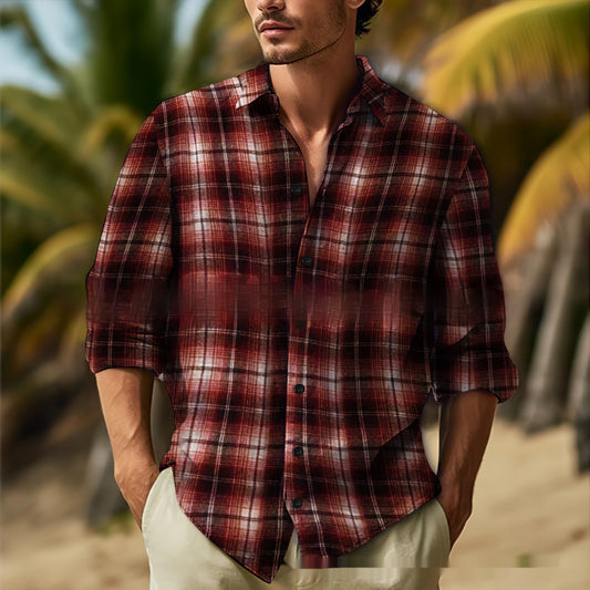 Men's Daily Leisure Lapel Long Sleeve Shirt Color 1