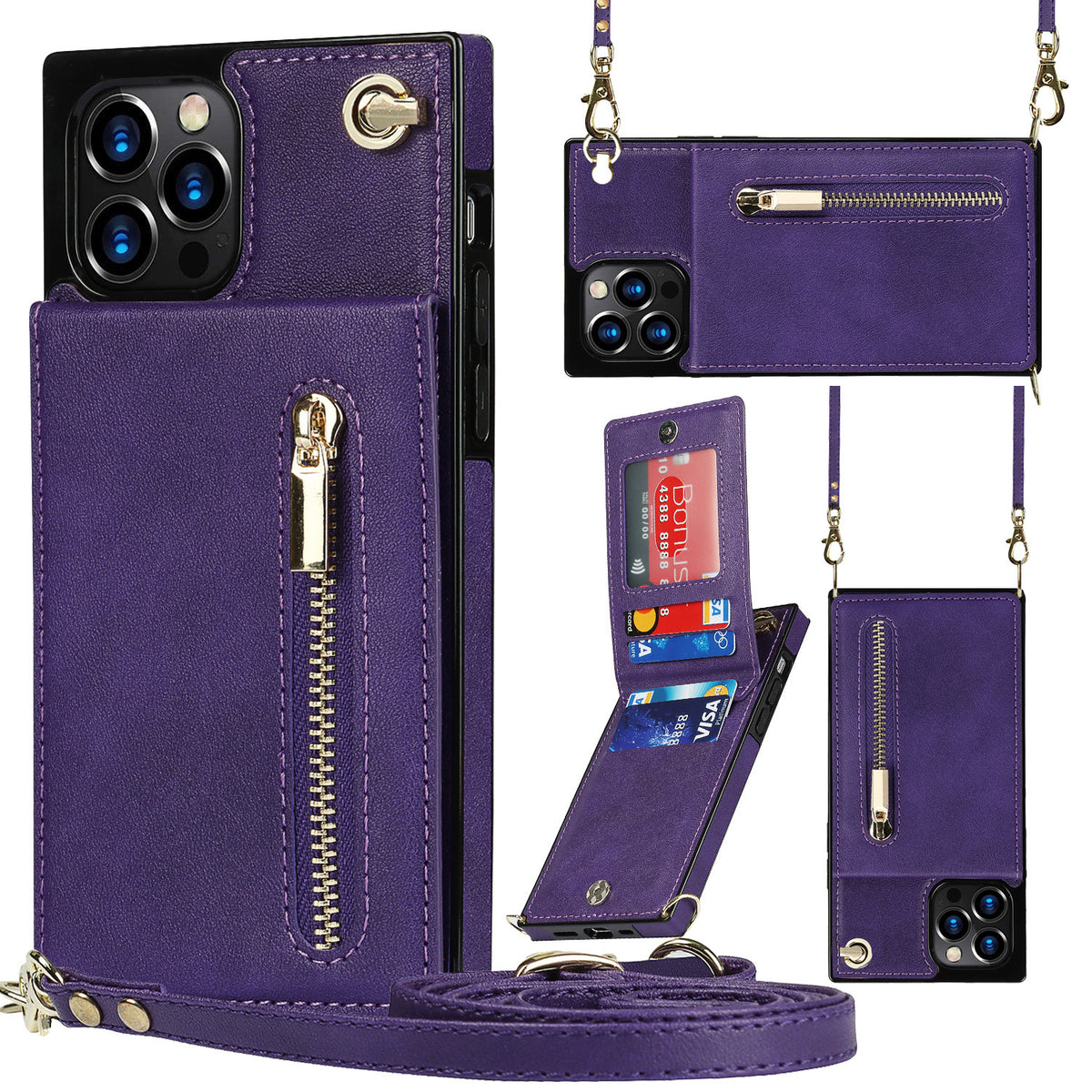 Mobile Phone Case Leather Case Messenger Protective Cover Purple