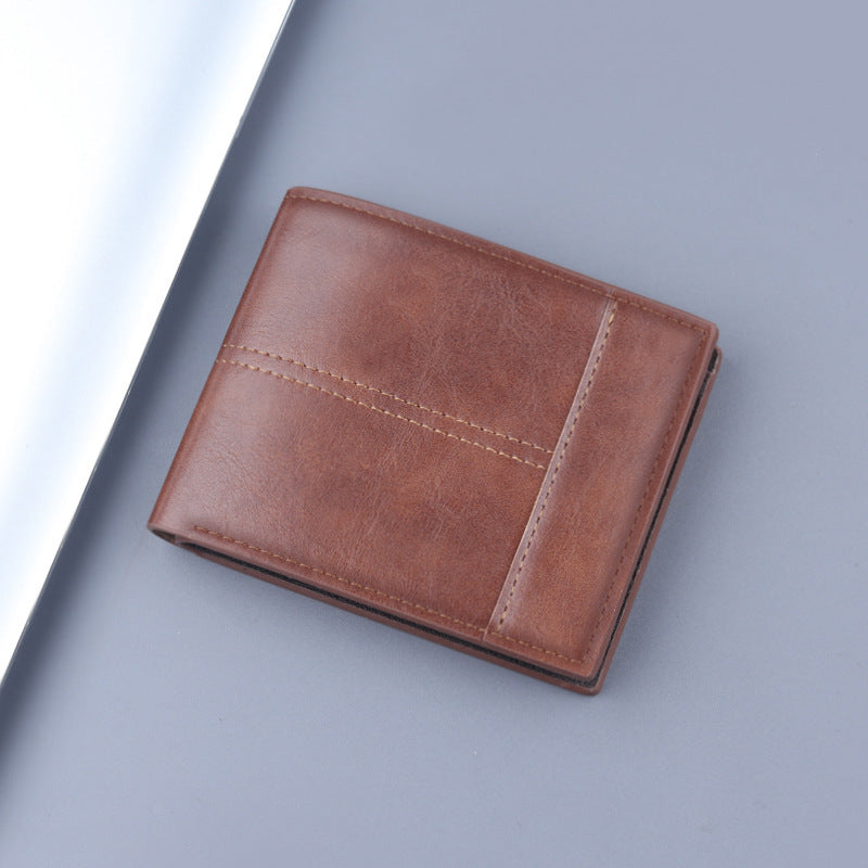 New Men's Short Clip Multifunctional Coin Purse 13848 Light Brown