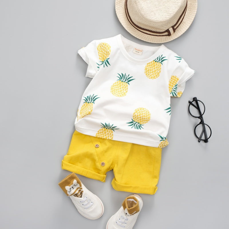 Summer Short-sleeved Suit Kids T-shirt Clothes Kids Shorts Two-piece Suit Yellow