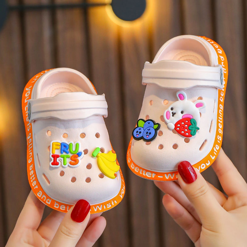 Boy Hole Shoes Baotou Baby Girls Sandals And Slippers Home Pink